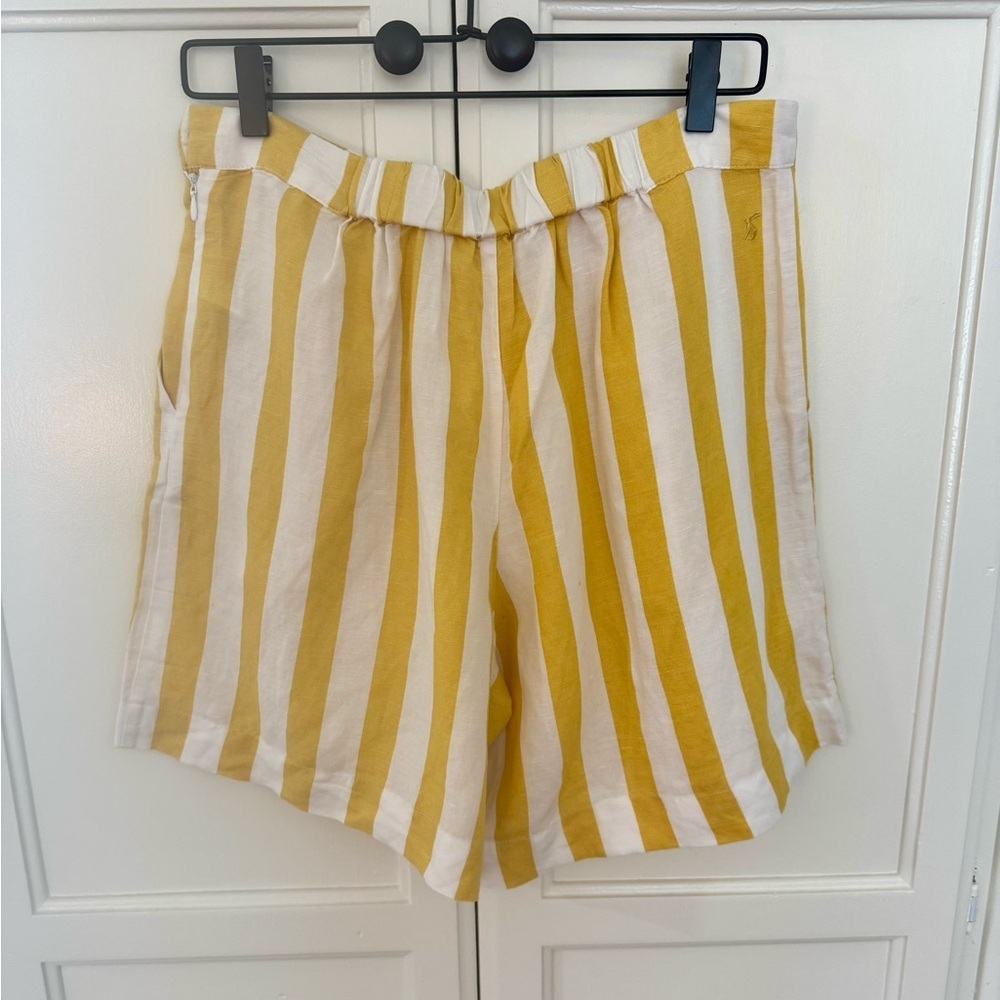 Joules Coretta Stripe High Rise Shorts in Yellow/White - Picture 2 of 11